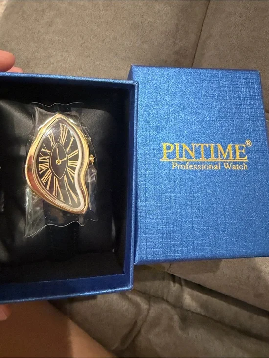 New Gold and Black Surreal Melted-Shape Men's Watch
