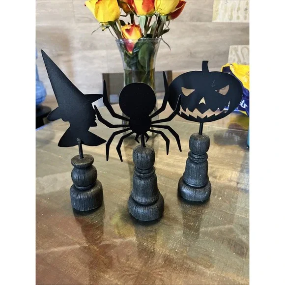 K & K Interiors - Jack O Lantern .Witch. Spider Figure Spindle - 42443A-1