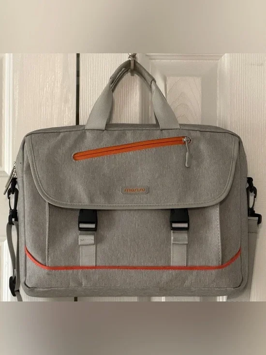 Mosiso 15” Laptop Messenger Bag Gray Orange Padded Shoulder Briefcase Case