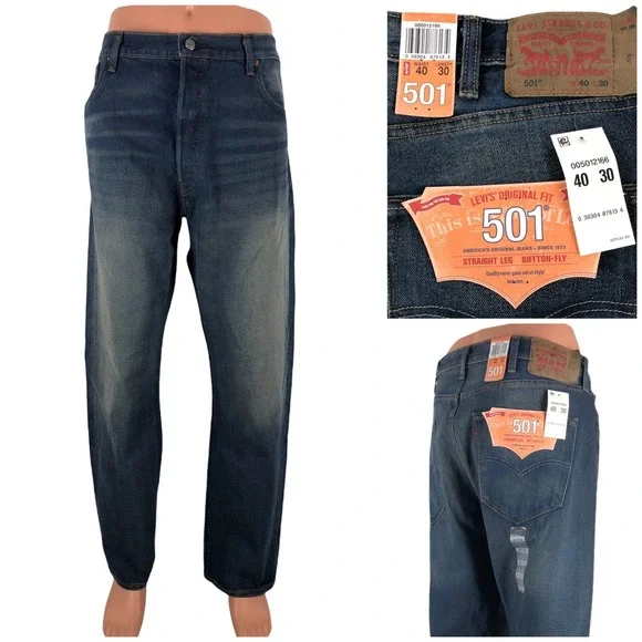 Levis 501 Mens 40 x 30 Jeans Blue 100% Cotton 2008 Straight Leg Button Fly NWT