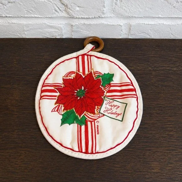Vintage Franco Poinsettia Potholder - Happy Holidays Christmas Kitchen Hot Pad