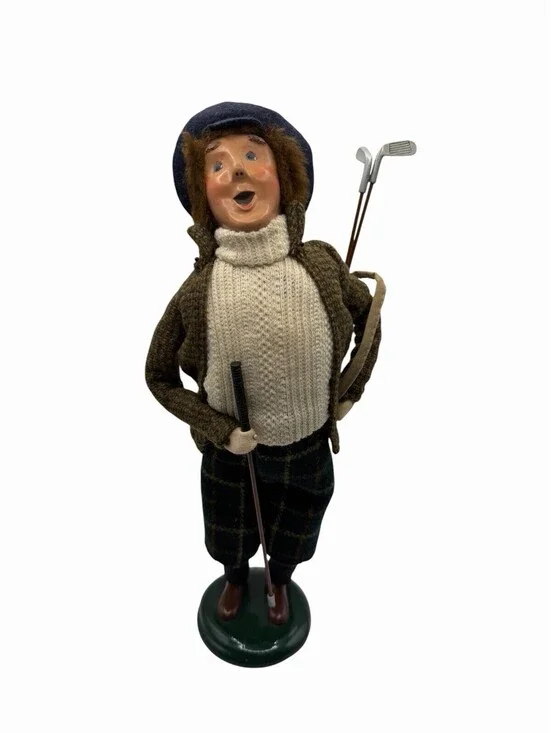 Vintage BYERS CHOICE 2001 Man GOLFER Caroler Figure Sweater Golf SIGNED