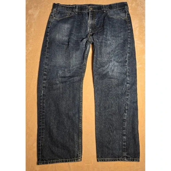 Levis 505 Jeans Men 42x30 Regular Dark Wash‎ Straight Leg Faded Western 966