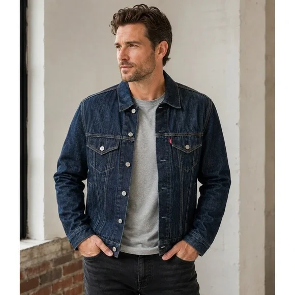 Levi's Trucker Jacket Mens M Blue Excellent 70589 Dark Wash Denim Button Up