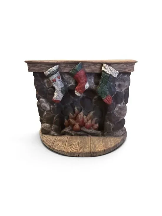 Sarah's Attic Christmas Fireplace Figurine With Stockings & Realistic Stone Text
