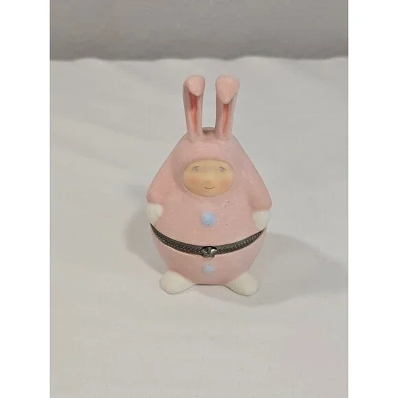 Dept 56 Krinkles Porcelain Trinket Box hinged Pink Easter Bunny 4in
