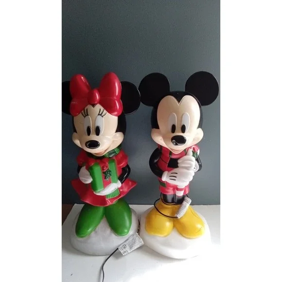 Vintage Disney Christmas Blow‎ Mold Mickey & Minnie Mouse Holiday Decor
