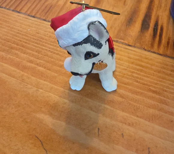 Hallmark White and Black Puppy Santa Hat Ornament