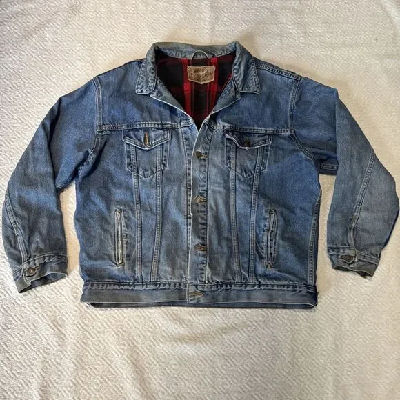 VINTAGE LEVI’S SIZE XL MADE IN USA RED TAB MENS PLAID LINED JEAN JACKET