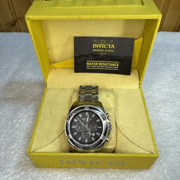 Invicta Bolt Chronograph Men's Black Dial Stainless Steel Watch 32372 Silver New