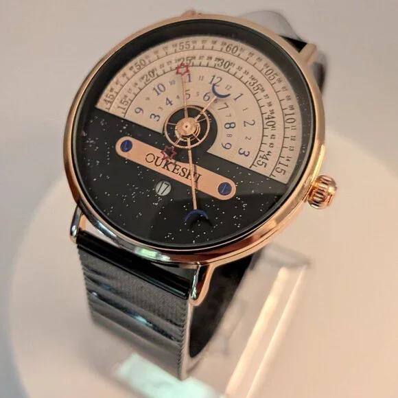 UNIQUE Oukeshi Moon & Stars Pointer Stainless Steel Luxury Watch
