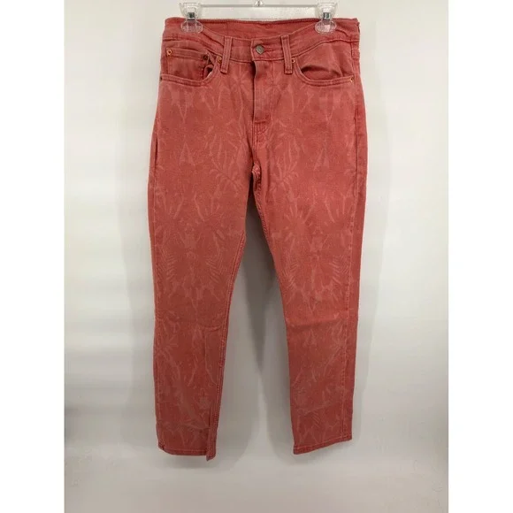 Levi's 511 Slim Jeans Mens 31x32‎ Coral Pink Salmon Tropical Palm Leaf Pattern