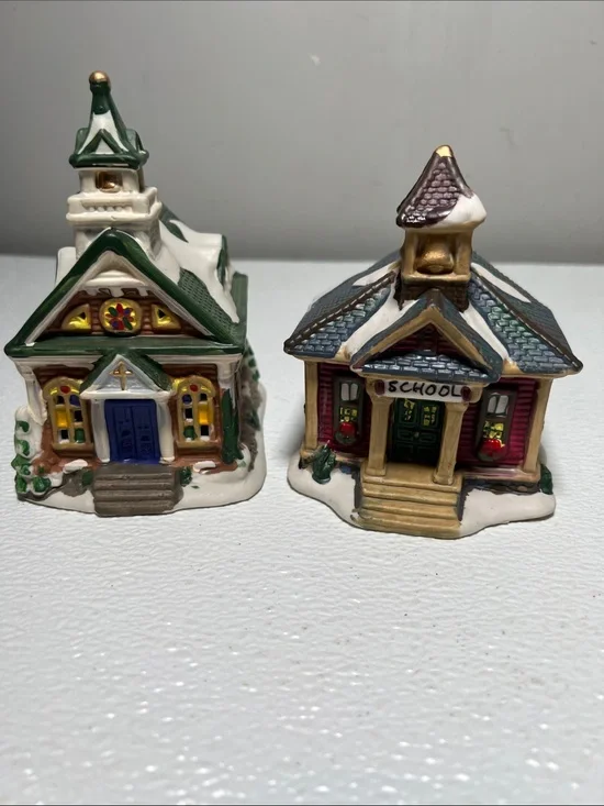 Porcelain Christmas Church and School
