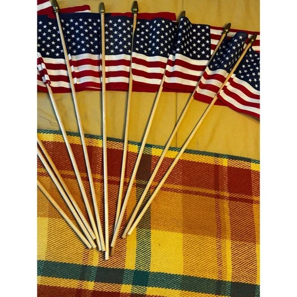 10 Pack American Stick Flags 8x12 Inch USA Parade Flags with Wooden Poles Lot