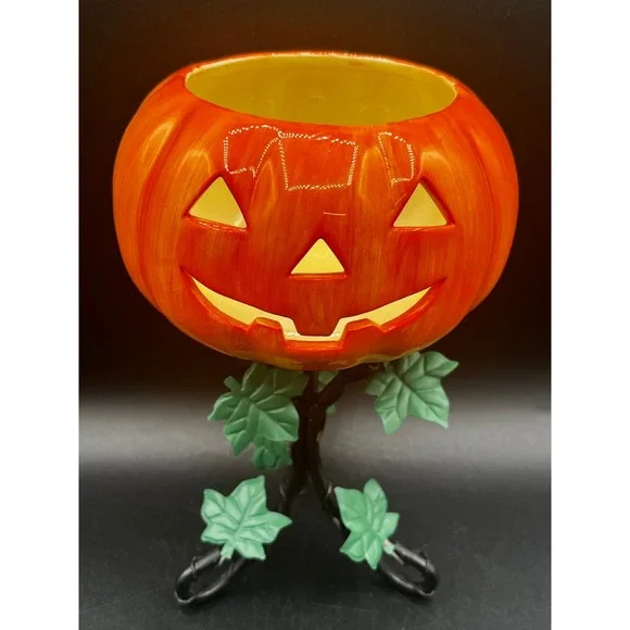 Russ Berrie Halloween Ceramic Jack O Lantern Pumpkin Candle Holder 7