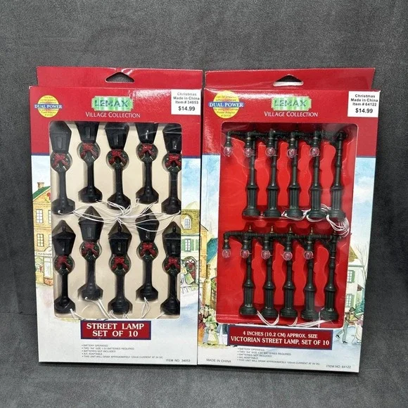 Vintage Lemax Village Collection VICTORIAN/WREATH STREET LAMPS 64122 & 34053