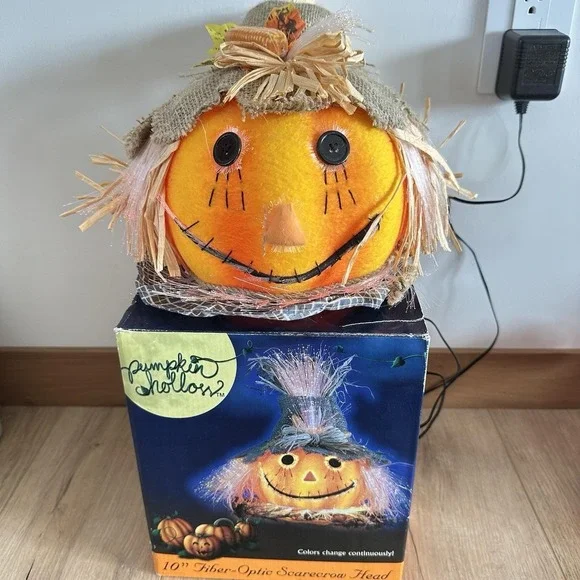 VTG Pumpkin‎ Hollow Fiber Optic Scarecrow Head In Box 10