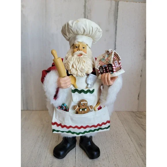 Vintage clothtique Santa Claus Baker gingerbread house Xmas unique Home