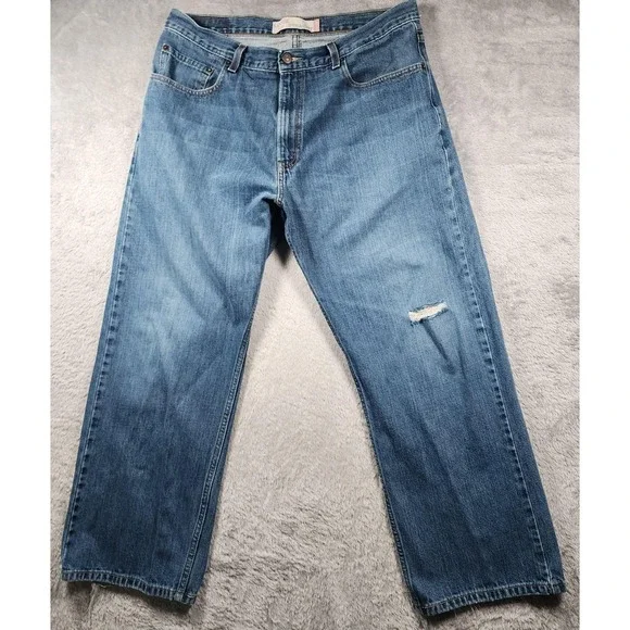 Levis 569 Loose Straight Jeans Mens 36x30 (Fits 35x28) Medium Wash Distressed