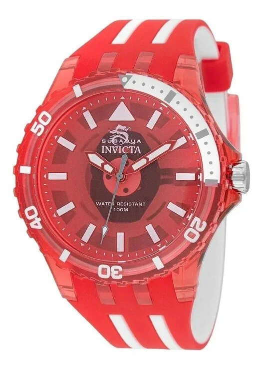 69450 Invicta Subaqua Men's Analog Watch 44mm Red White Chromomode Silicone Band