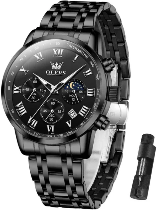 Olevs Men's Black Multifunction Waterproof Luminous Chronograph Wrist Watch