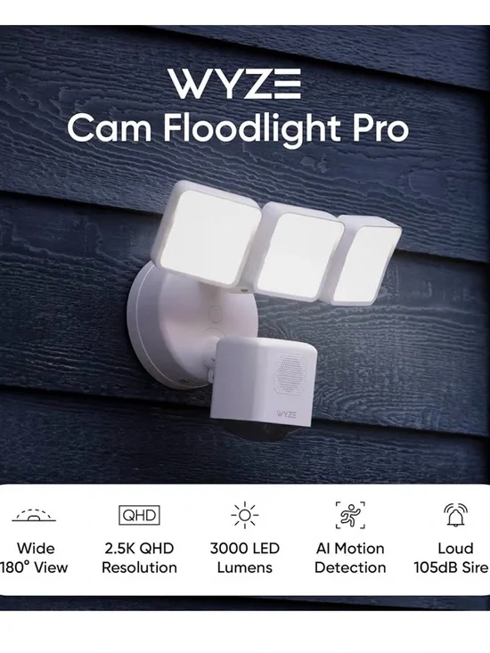 Wyze Cam Floodlight Pro – White Outdoor Security Light with Camera