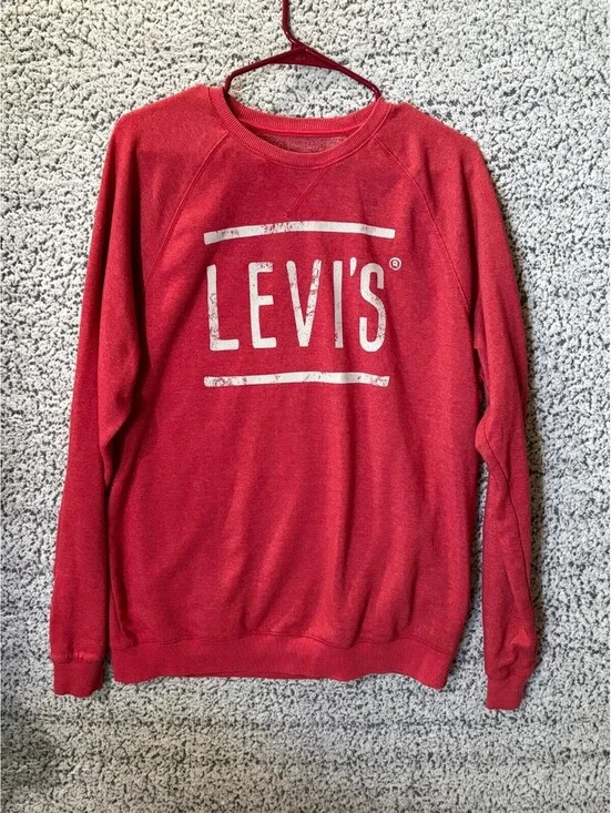 Vintage LEVIS Crewneck Sweatshirt Big Logo Jumper Pullover Red Size Large