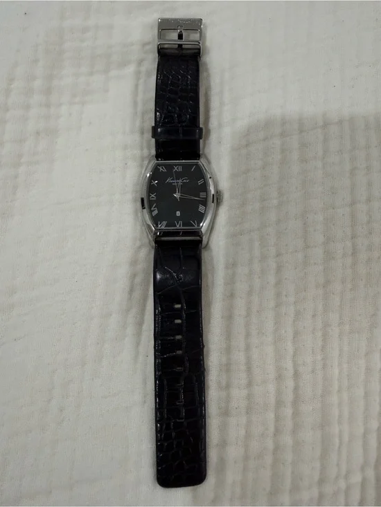 Kenneth Cole Black Leather Strap Men's Watch with Silver Case