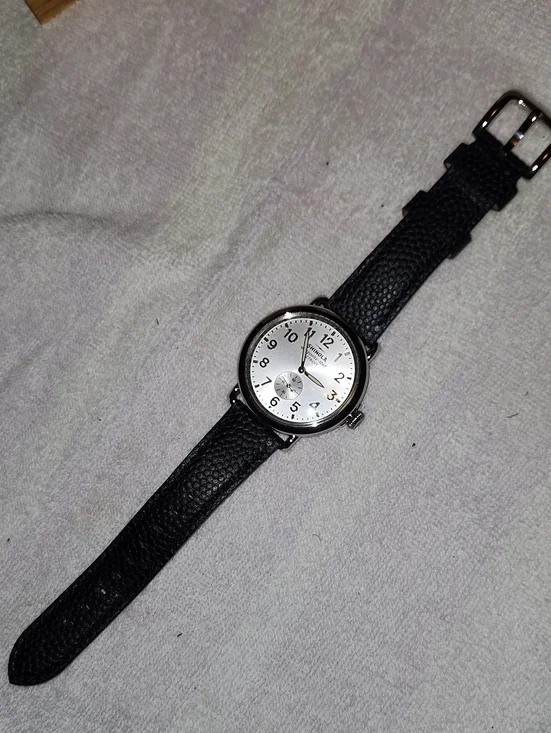Shinola Argonite Men's Black Leather Strap Watch with Silver Dial