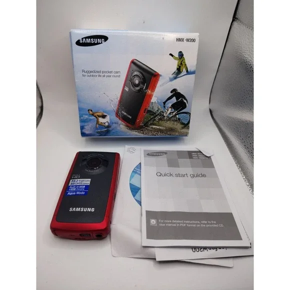 Samsung HMX-W200 Waterproof HD Camcorder 1080p Rugged Red Tested Working