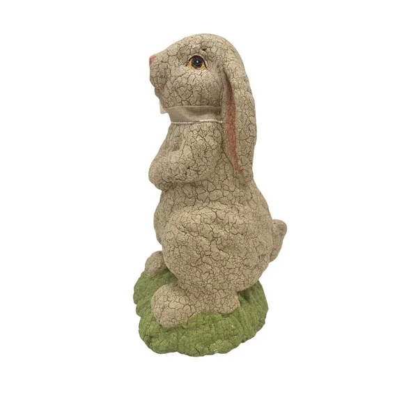 Vintage Style Crackle Finish Easter Bunny Rabbit Figurine with Ribbon