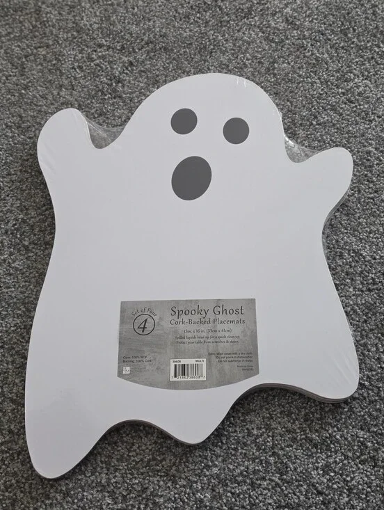 NWT! Spooky Ghost Cork-Backed Placemats - Set Of 4