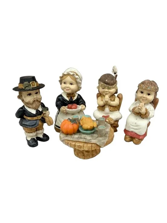 Thanksgiving Pilgrim Figurines Set of 5 Crowning Torch Resin Bob Scheeberg