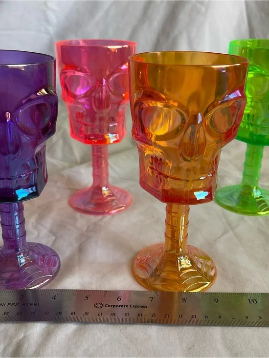 4 Rare Vintage Skeleton Skull Plastic Goblet Cup  Halloween Decoration Chalice
