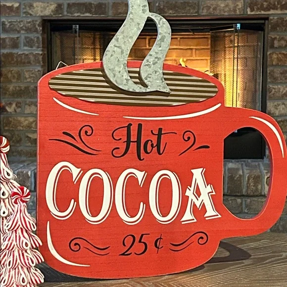 NEW! LARGE Vintage Inspired Cottage NORTH POLE Hot Cocoa Wood & Metal Sign