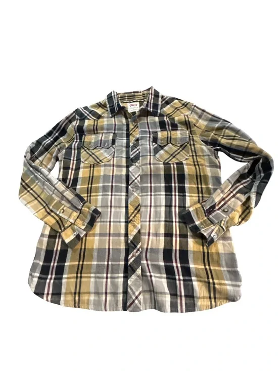 Levi's Modern Fit Pearl Snap Flannel Plaid Western Shirt Mens Large Granola Boy