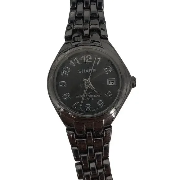 Vintage Sharp Stainless Steel Watch Black Dial Ladies Timepiece Repair/Parts