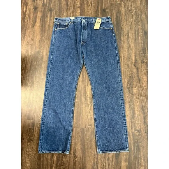 Levis 501 Jeans Size 42x33 Blue Straight Leg Medium Wash Button Fly Mexico