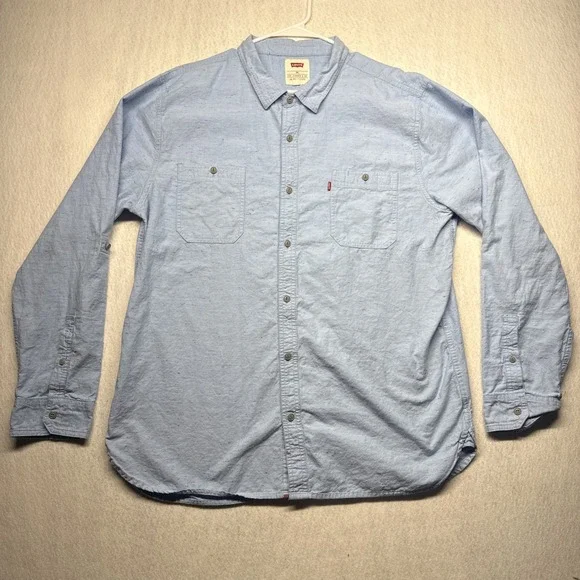 Levi's Blue Ripstop Cotton Button Up Shirt Size 2XL XXL Mens Long Sleeves