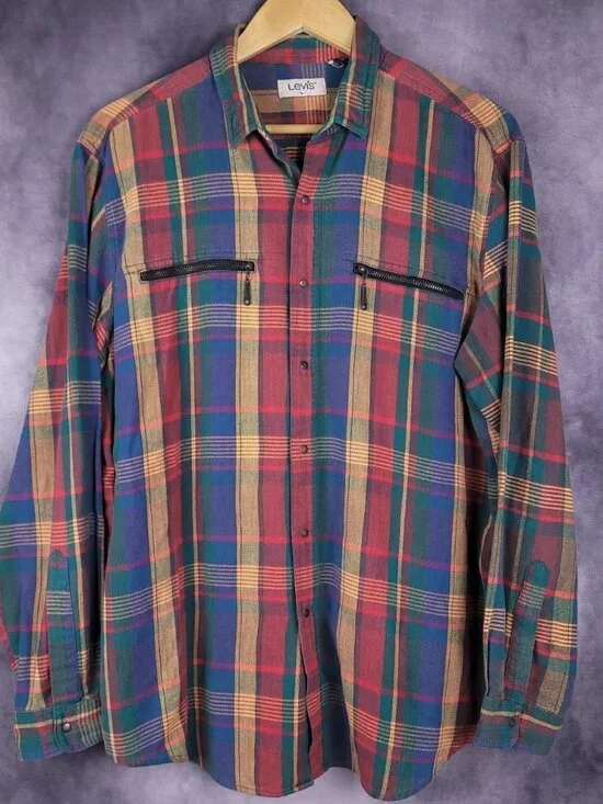 Vintage 80s Levi's multicolor flannel western snap button shirt