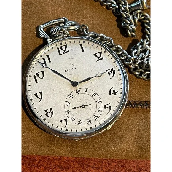 14K SOLID WHITE GOLD ELGIN AMERICAN EAGLE ANTIQUE POCKET WATCH KEEPS TIME c1928
