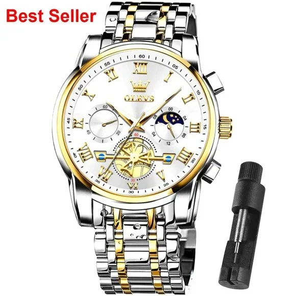 Stainless Steel Waterproof Quartz Watch with Adjustable Bracelet