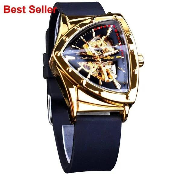 Automatic Mechanical Watch with Triangle Dial, Stainless Steel Bracelet