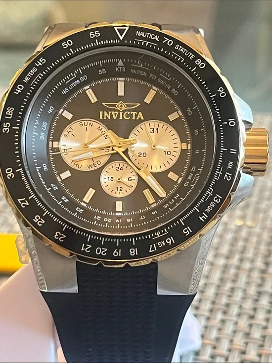 Invicta Black Dial Chronograph Watch with Gold Accents