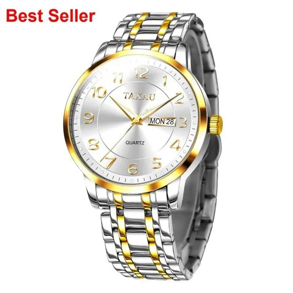 Stainless Steel Waterproof Analog Quartz Watch with Large Face