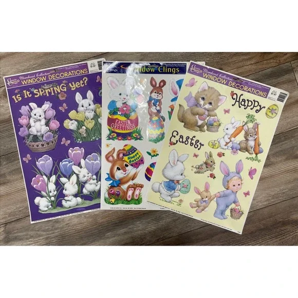 Color/Classic Clings Vintage Easter Holiday Window Static Clings Lot‎ (3 Pieces)