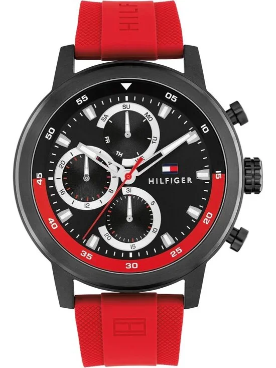 Men's Red Quartz Multifunction Stainless Steel Case Oversized Crown Wrist Watch