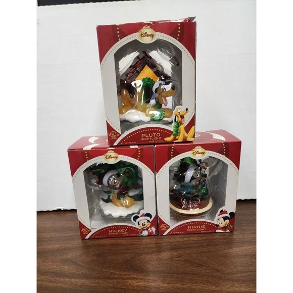Disney Mickey Mouse, Minnie & Pluto Christmas‎ Tree Nightlights 120V Lot Tested