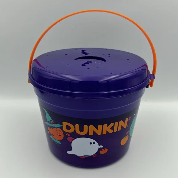 Dunkin Donuts Halloween Bucket Purple Trick or Treat Candy Pail‎