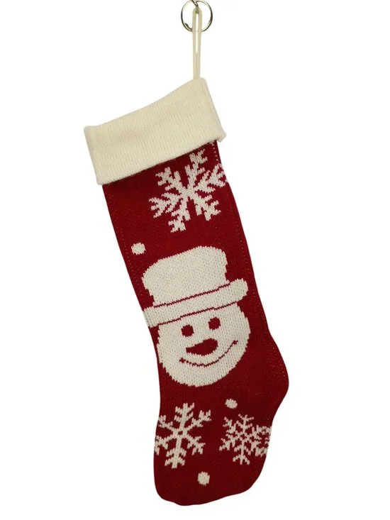 Snowman‎ & Snowflake Knitted Christmas Stocking Red & White Holiday Decoration